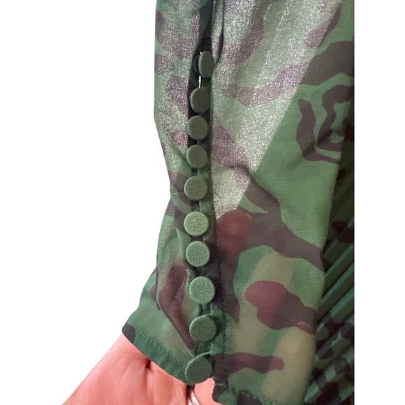 Self-Portrait Green Black Leopard Print Pleated Chiffon Maxi Dress Sz 4 Evening - Picture 8 of 9